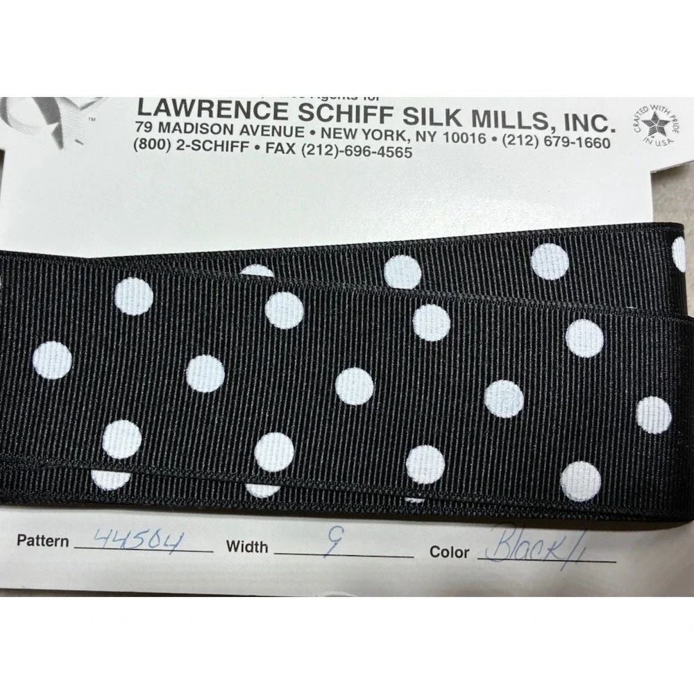 Lawrence Schiff‎ Silk Mills Ribbon Black White Polka Dot 1.5